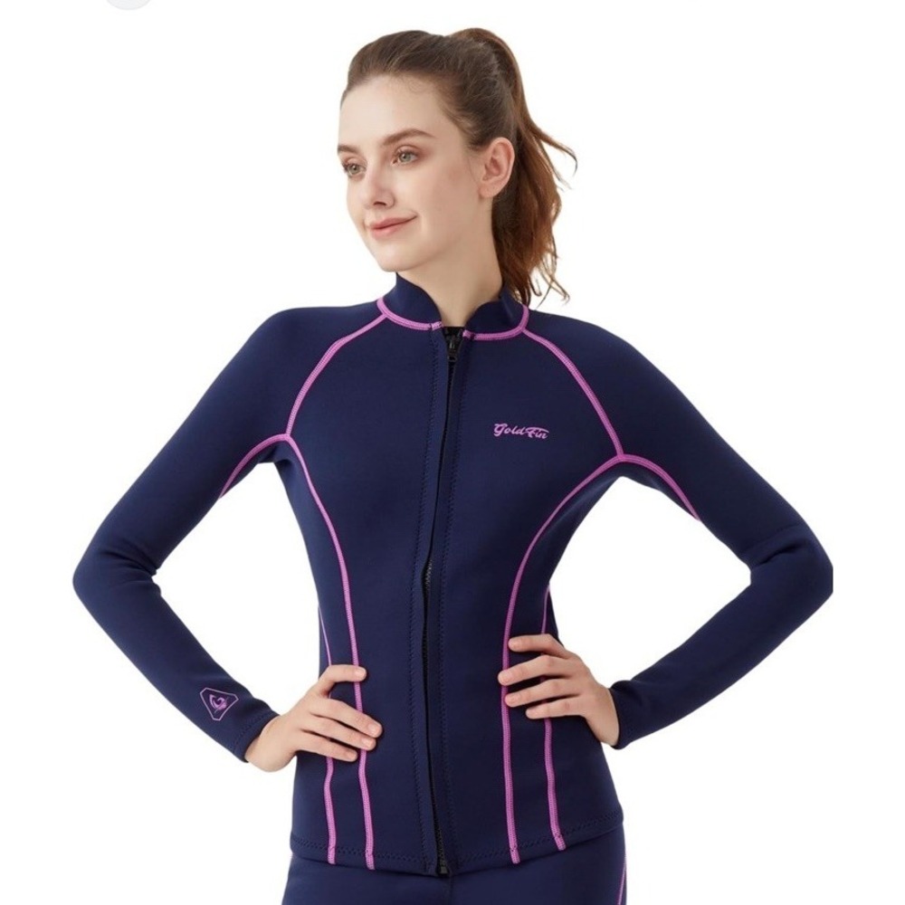 GoldFin Womens 2mm Wetsuit Top Neoprene Long Sleeve Jacket Navy Purple L